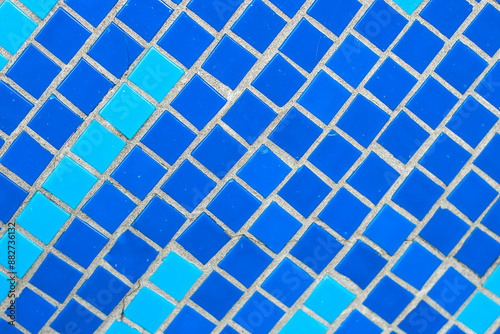 Texture of blue mosaic tiles, close-up