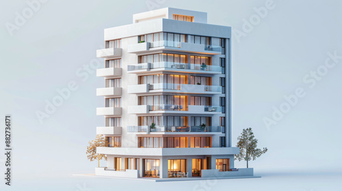 3d illustration of a minimalist hotel in axonometric projection, Toy style. on white background