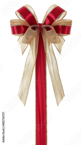 "Abstract Red Ribbon and Bow with Golden Gift Box Isolated on White Background. Ideal for Anniversary, Holiday, and Birthday Gift Marketing Ads. High-Definition AI-Generated Design for Promotional Use