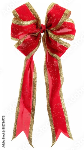 "Abstract Red Ribbon and Bow with Golden Gift Box Isolated on White Background. Ideal for Anniversary, Holiday, and Birthday Gift Marketing Ads. High-Definition AI-Generated Design for Promotional Use