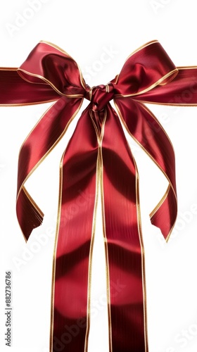 "Abstract Red Ribbon and Bow with Golden Gift Box Isolated on White Background. Ideal for Anniversary, Holiday, and Birthday Gift Marketing Ads. High-Definition AI-Generated Design for Promotional Use