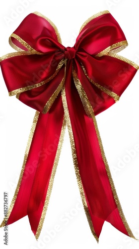 "Abstract Red Ribbon and Bow with Golden Gift Box Isolated on White Background. Ideal for Anniversary, Holiday, and Birthday Gift Marketing Ads. High-Definition AI-Generated Design for Promotional Use