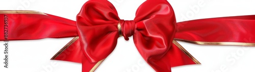 "Abstract Red Ribbon and Bow with Golden Gift Box Isolated on White Background. Ideal for Anniversary, Holiday, and Birthday Gift Marketing Ads. High-Definition AI-Generated Design for Promotional Use