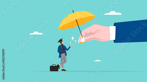 education insurance with Successful students receive educational degrees from the hands of insurance businessmen who support them, guarantee for reduced education costs in the future