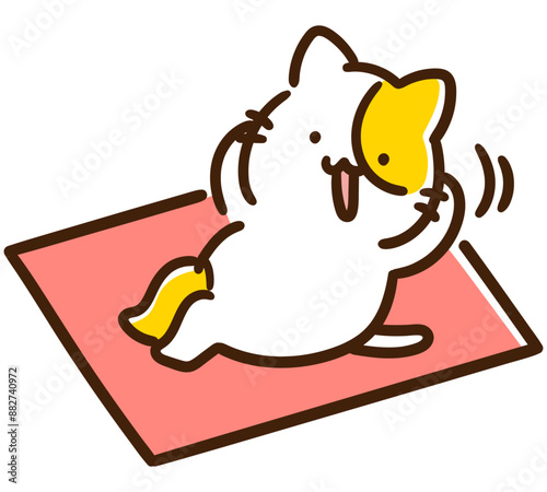 ヨガマットの上で運動するかわいいねこのキャラクターのデフォルメイラスト