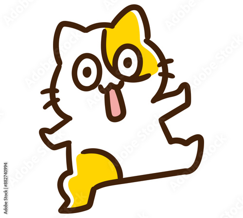 目を丸くして固まり変なポーズをするかわいいねこのキャラクターのコミカルなイラスト