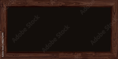 Blank blackboard with dark wooden frame rectangle shape graphic illustrated. Cut timber chalkboard for menu or any message.