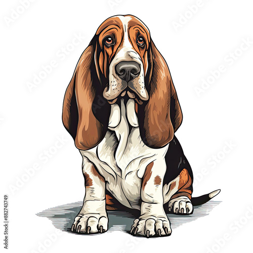 Illustration of Basset Hound Dog, Hound Group Dogs in a White Background