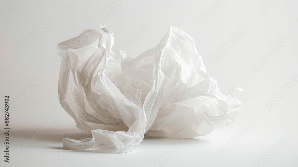 Obraz premium Crumpled plastic bag on white backdrop