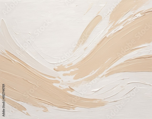 A close-up abstract painting featuring white and beige brushstrokes. The texture is thick and visible, creating a dynamic and modern aesthetic. AI generated