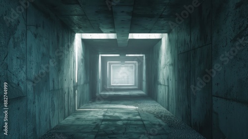 Dark concrete drain tunnel with light and space