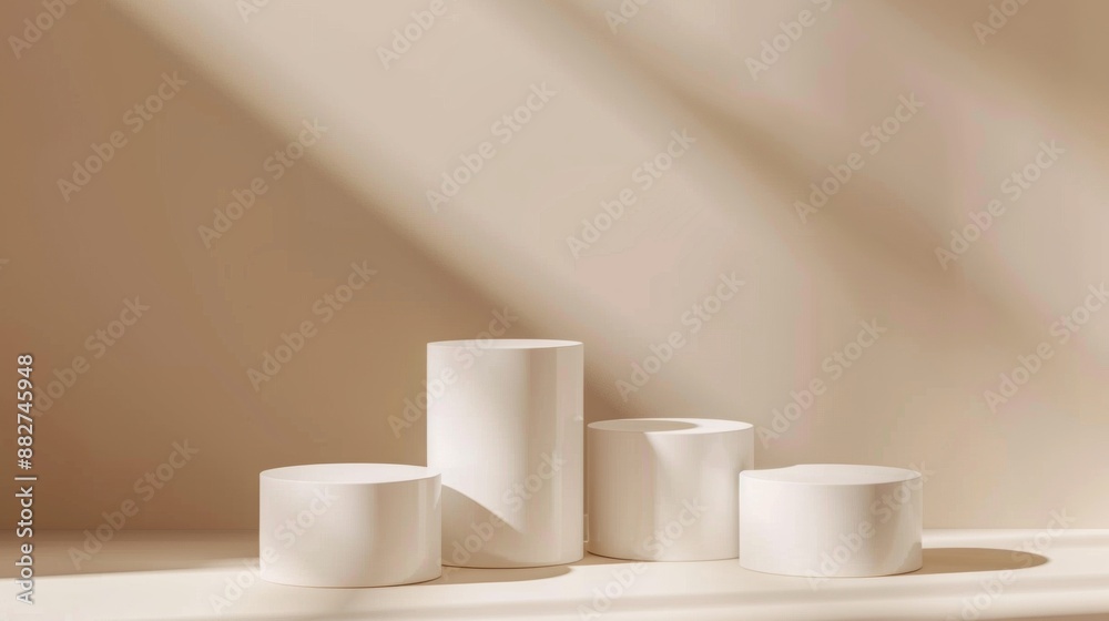 White Cylindrical Podiums With Sunlit Shadows White Cylindrical Podiums With Sunlit Shadows