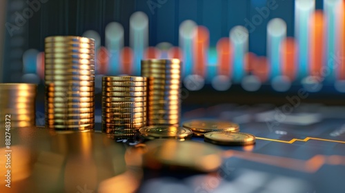 Stack of coins with graph chart growth up, Business marketing