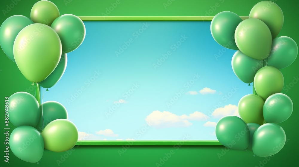 Fototapeta premium Pastel green balloon border frame for birthday grand opening sale poster design