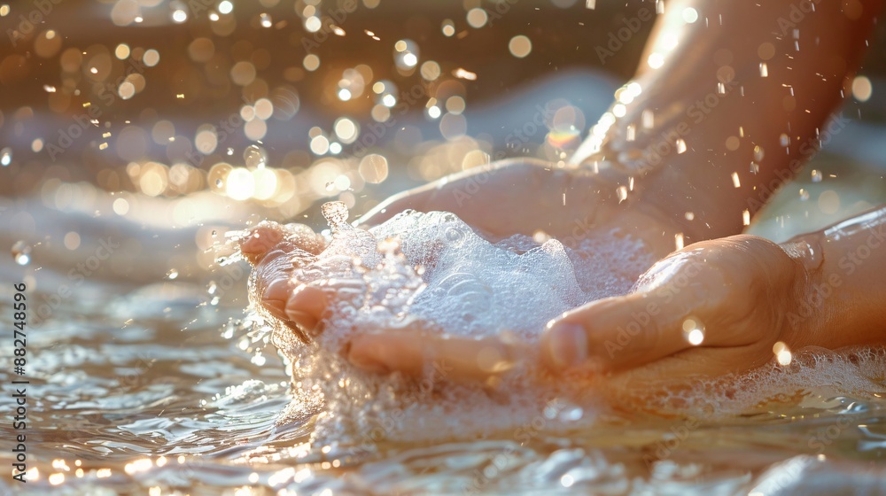 Fototapeta premium Hands Washing with Foam and Water