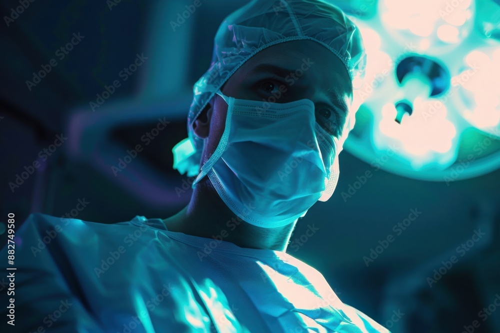 Surgeon in Operating Room Under Bright Lights Surgeon in Operating Room Under Bright Lights