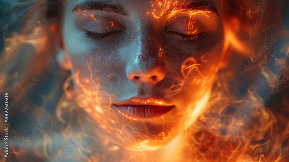 Person with illuminated neural pathways on face Person with illuminated neural pathways on face