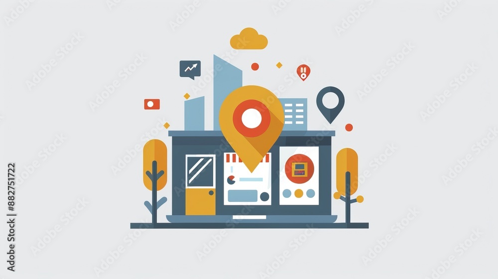 Local SEO services illustration with location pins on map digital marketing strategy for businesses Local SEO services illustration with location pins on map digital marketing strategy for businesses