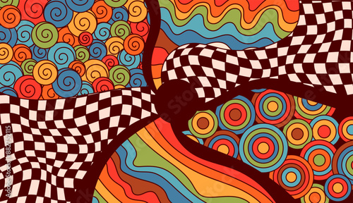 Psychedelic coloring page groovy warm color.