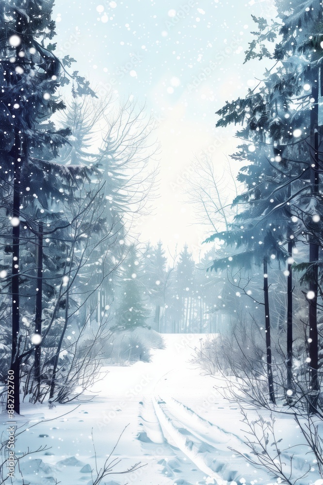 Naklejka premium Beautiful winter forest background. AI generative