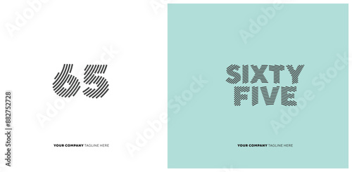 Number or Digit 65 sixty five, with line effect editable vector.