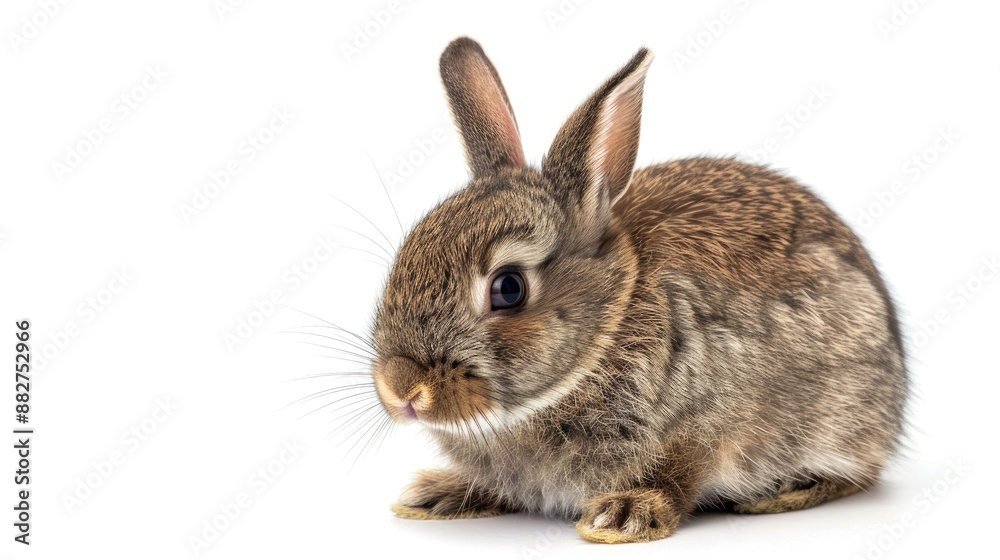 Dwarf bunny on white backdrop gazes forward