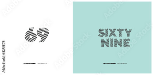 Number or Digit 69 sixty nine, with line effect editable vector.