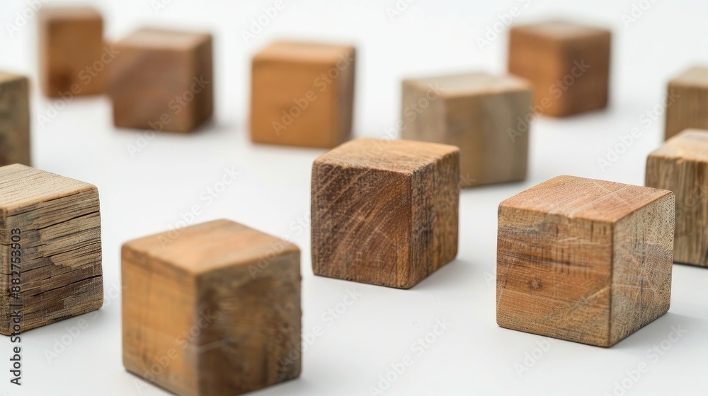 Determining correctness on wooden cubes with white backdrop Determining correctness on wooden cubes with white backdrop