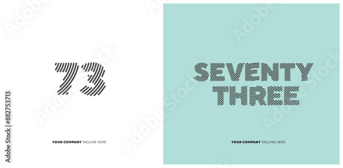 Number or Digit 73 seventy three, with line effect editable vector.