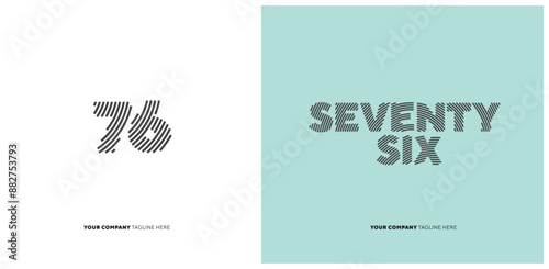 Number or Digit 76 seventy six, with line effect editable vector.