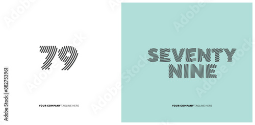 Number or Digit 79 seventy nine, with line effect editable vector.