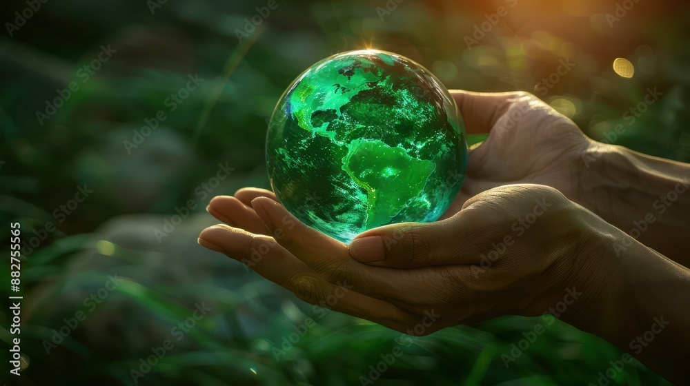 crystal earth in hands. green planet on hand. save of earth. environment concept for background web or world guardian organization. crystal earth in hands. green planet on hand. save of earth. environment concept for background web or world guardian organization.