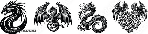 Set of dragon, best for tribal tattoo design, vector illustration.