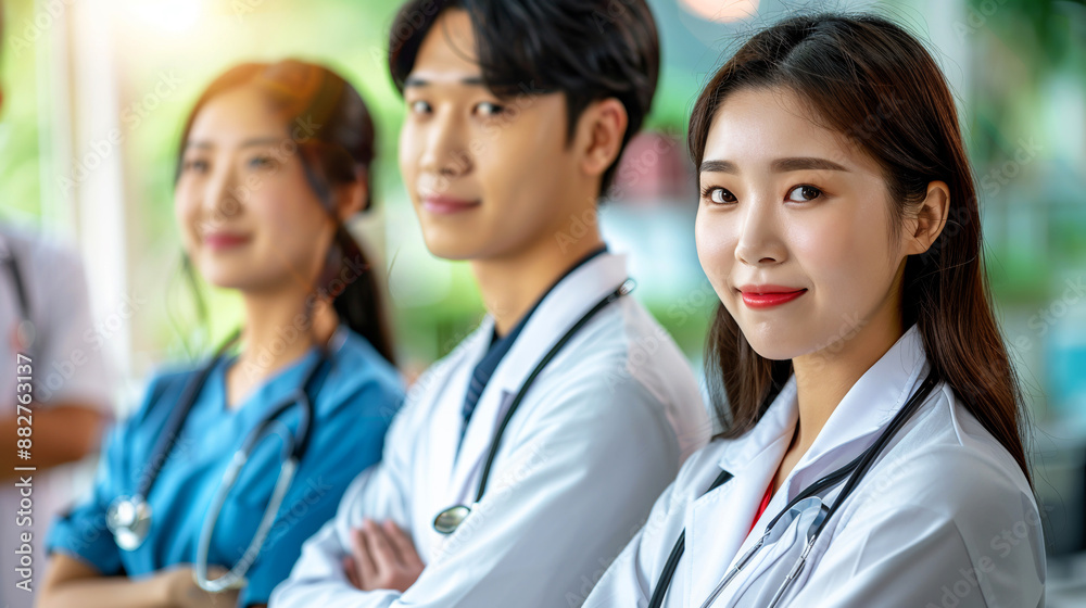 A confident Asian doctors in a clinic setting, representing expertise and assurance in healthcare provision. A confident Asian doctors in a clinic setting, representing expertise and assurance in healthcare provision.