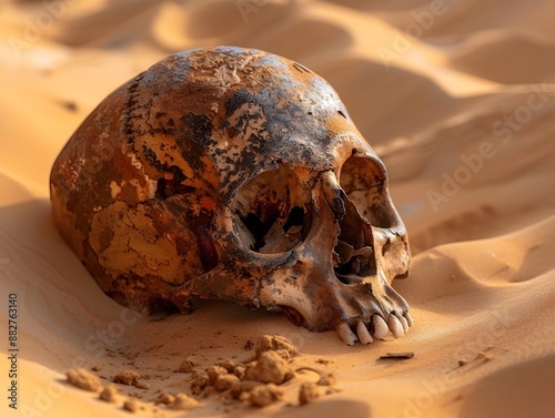 Decaying Skull Buried in Desert Sands Remnant of Forgotten Civilizations