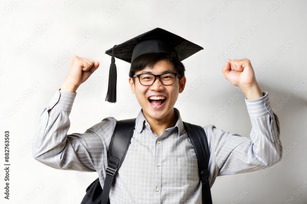 Motivated Asian Man Celebrating Educational Success
Motivated Asian Man Celebrating Educational Success