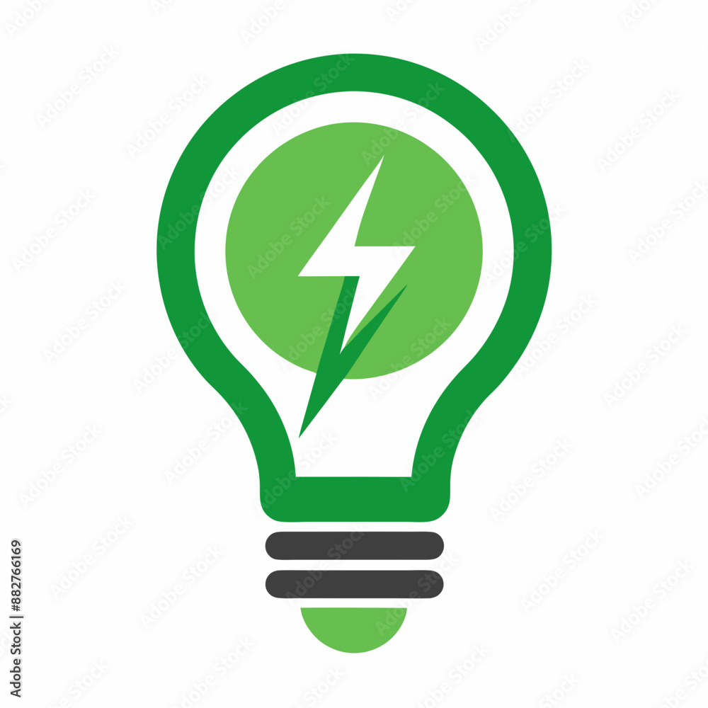 Green Energy Bulb Logo Design Element With Lightning Bolt Sign Vector Art Illustration Design. Green Energy Bulb Logo Design Element With Lightning Bolt Sign Vector Art Illustration Design.