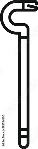 Simple black line drawing of a crowbar isolated on a white background depicting a tool used for construction and home improvement