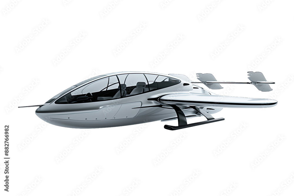 Futuristic flying car with sleek design, representing advanced transportation technology, isolated on a white background. Futuristic flying car with sleek design, representing advanced transportation technology, isolated on a white background.
