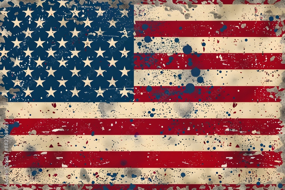 Grunge-Style American Flag with Paint Splatter Effects Grunge-Style American Flag with Paint Splatter Effects