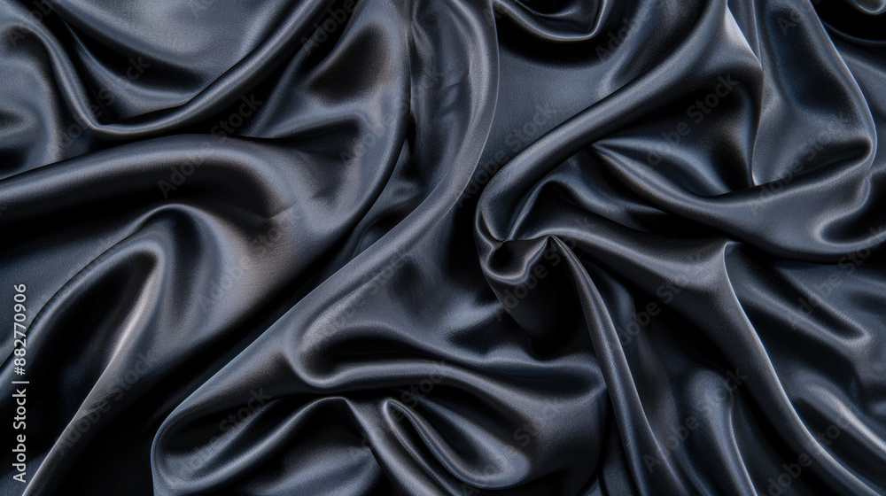 Luxurious close-up of smooth, black satin fabric, showing folds and texture, perfect background for elegant, sophisticated designs. Luxurious close-up of smooth, black satin fabric, showing folds and texture, perfect background for elegant, sophisticated designs.