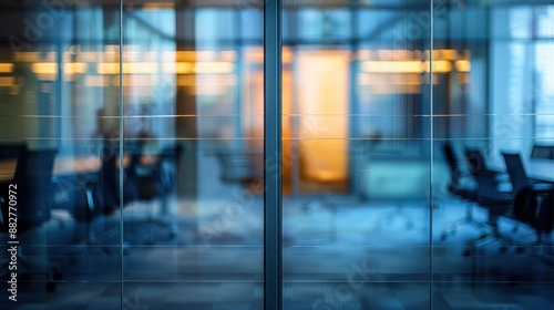 Blurred view of business meeting through office glass door © Johannes