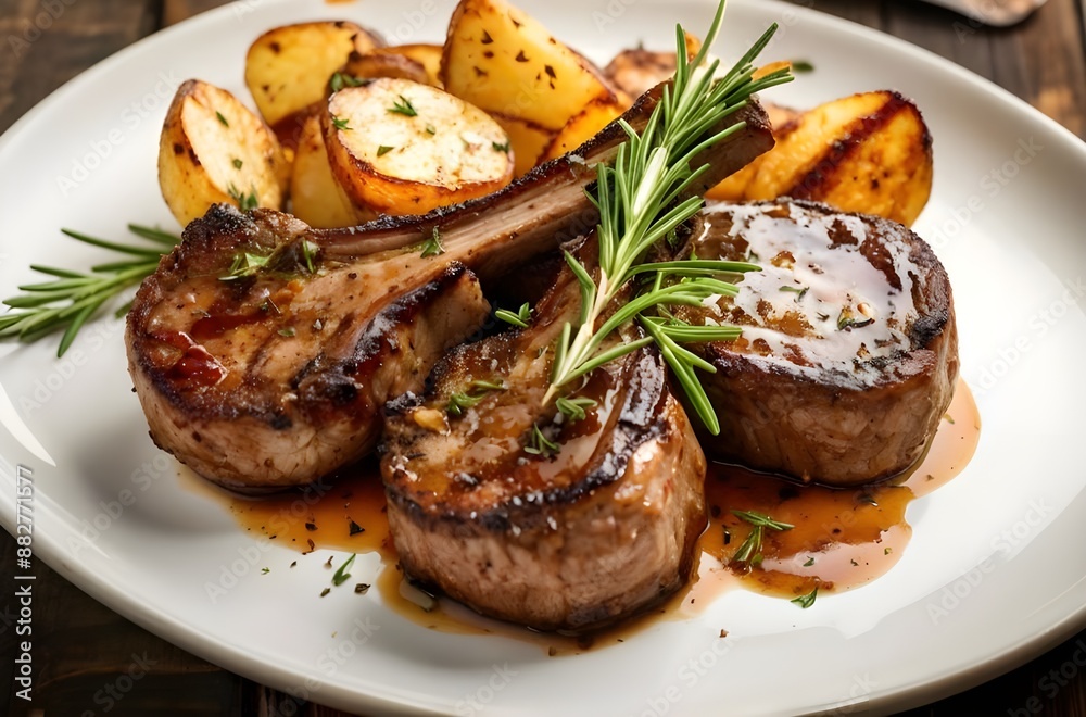 Organic grilled lamb chops with vegetables Organic grilled lamb chops with vegetables