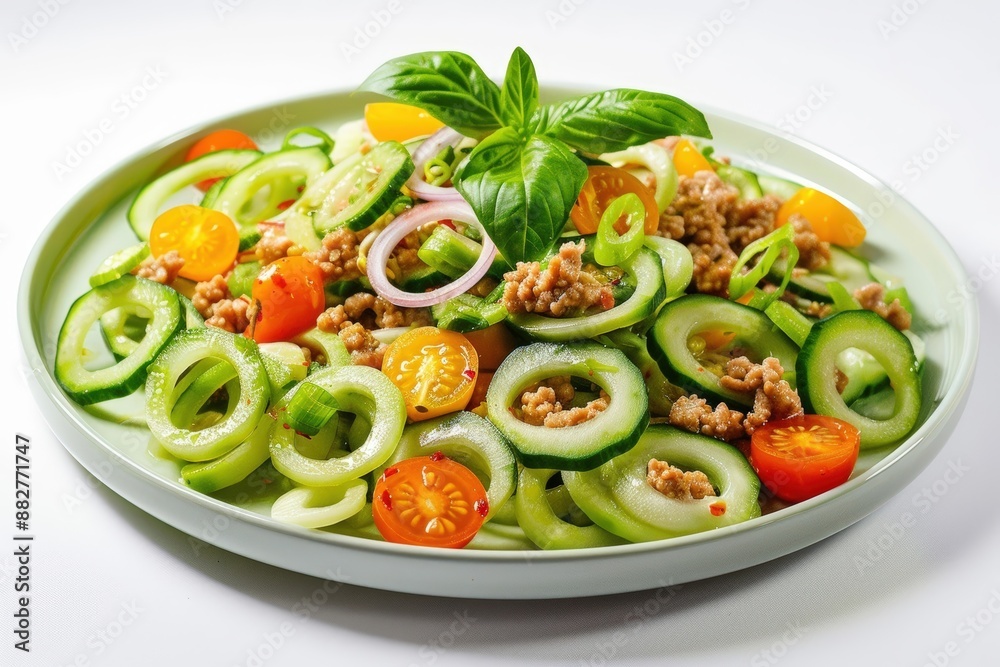 Aromatic Drunken Cucumber Noodle Salad with Savory Ground Chicken Aromatic Drunken Cucumber Noodle Salad with Savory Ground Chicken