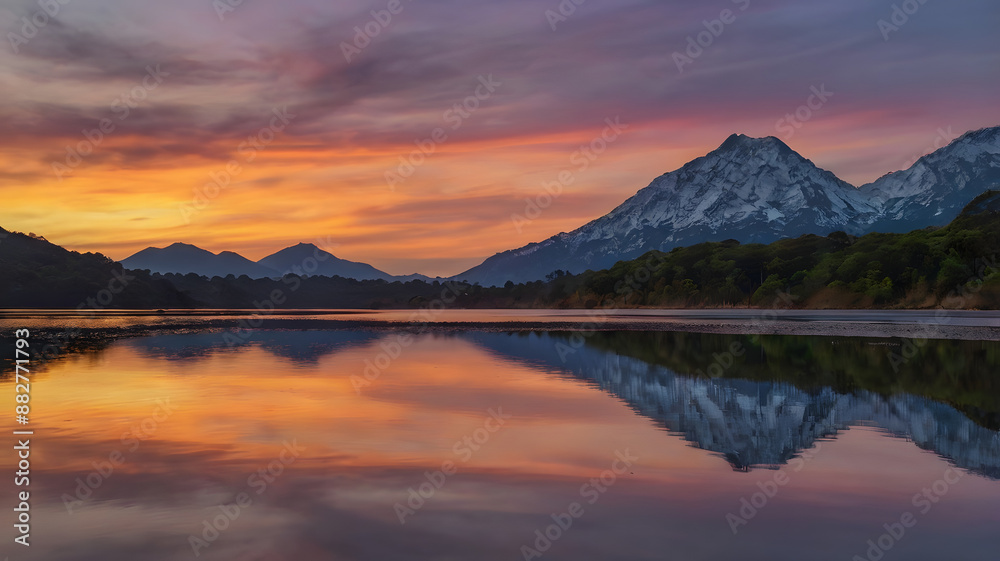 Fototapeta premium sunset over the lake, ai generated