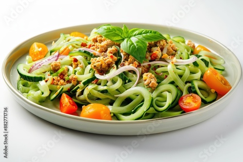 Thai-Style Cucumber Noodle Salad with Savory Ground Chicken