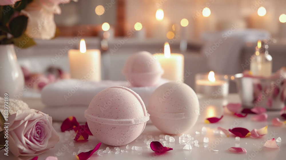 High-Quality Photograph of Luxury Bath Bombs in Elegant Setting High-Quality Photograph of Luxury Bath Bombs in Elegant Setting