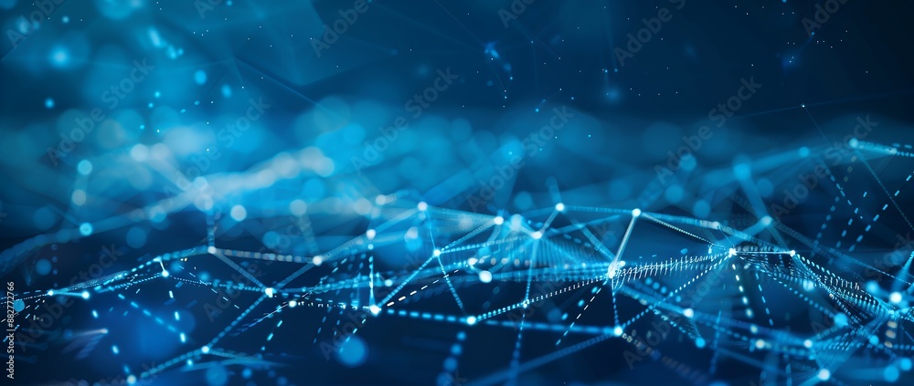 Abstract blue background with polygonal mesh lines and dots, digital network or data transfer concept. Big Data technology wallpaper design. Digital landscape with connections and geometry in dark spa Abstract blue background with polygonal mesh lines and dots, digital network or data transfer concept. Big Data technology wallpaper design. Digital landscape with connections and geometry in dark spa