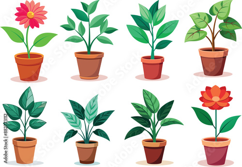 Vector art realistic bundle topical plants with pot and with white background