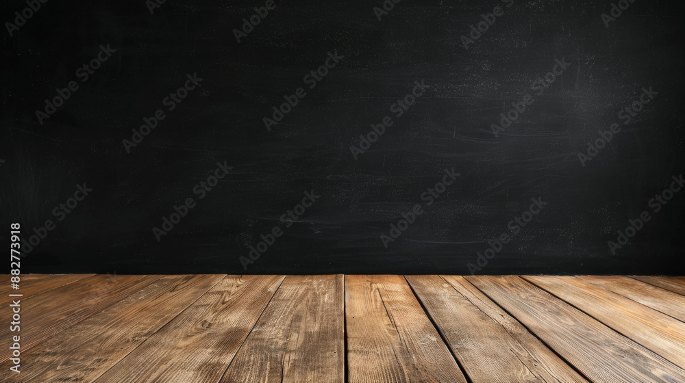 Empty black chalkboard in a classroom with wooden floor. Perfect backdrop for educational or business concepts. Empty black chalkboard in a classroom with wooden floor. Perfect backdrop for educational or business concepts.